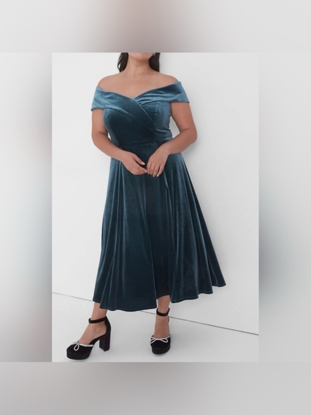 Lane Bryant NWT Green Off The Shoulder Velvet Swing Dress Festive Event size 18